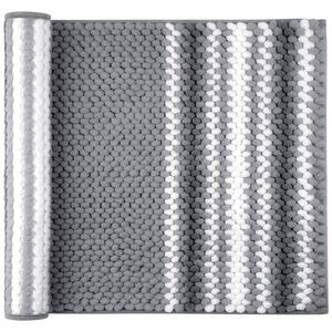 Chenille Bathroom Rug Striped 20"x32" Dark Gray and White